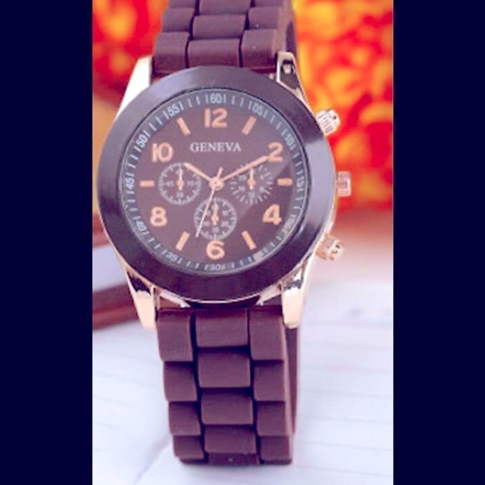 🌺Geneva Analog Silicone unisex Sport Wristwatch Orange Water Resistant